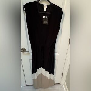Chico’s Colorblock Maxi Dress, Size 8 / Medium, Black, Tan & White, Lined, NWT